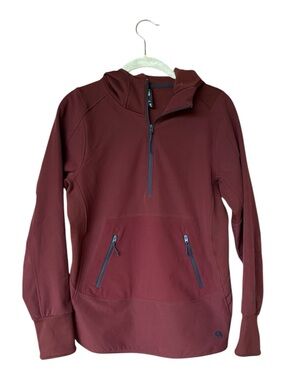 Mountain Hardwear Women's Small Brown Fleece Lined Softshell Hoodie 1/4 Zip